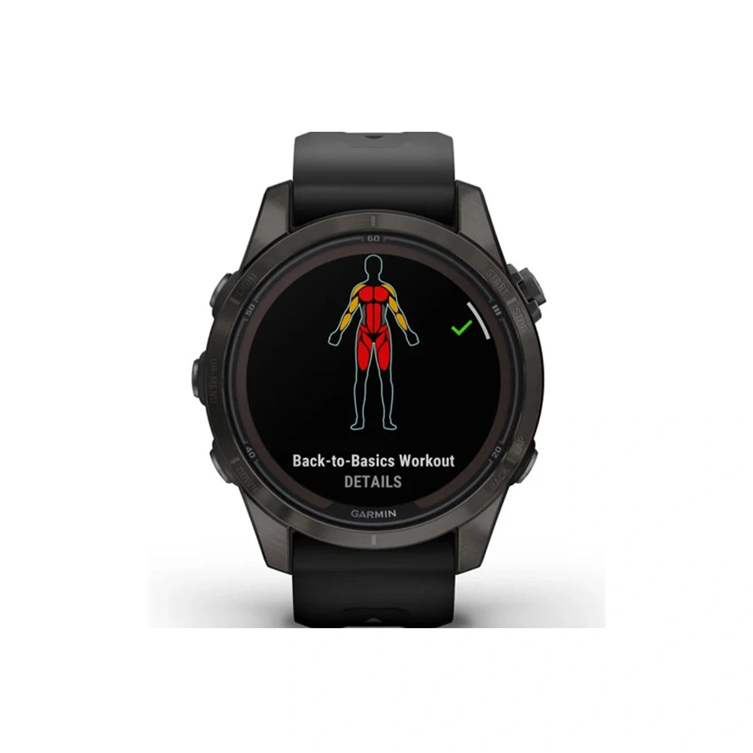 Garmin Fenix 7S Pro Sapphire Solar Edition Carbon Grey Titanium with Black Band in Qatar Garmin Fenix 7S Pro Sapphire Solar Edition Carbon Grey Titanium with Black Band in Qatar